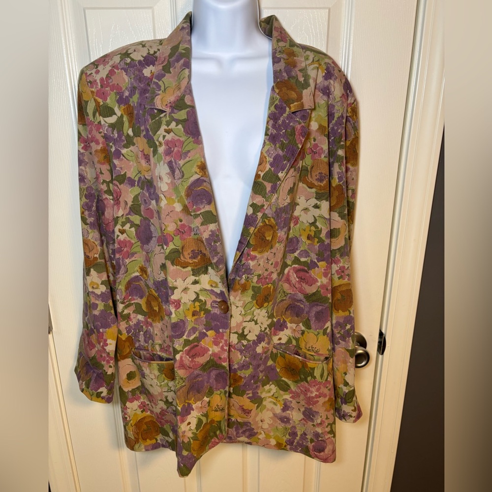 Vintage Toni Garment for LC Magic pastel floral one button blazer  Size large
